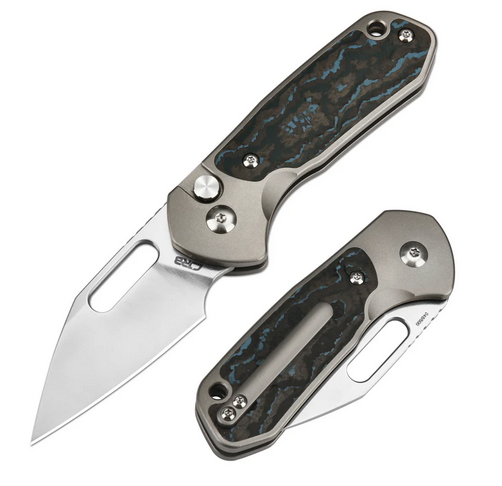 CJRB Mini Pyrite Button Lock Folding Knife, CPM S90V, Titanium/Fat Carbon Fiber, J1933T2-FCG