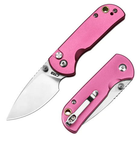 CJRB Mica Button Lock Folding Knife, AR-RPM9, Aluminum Pink, J1934-PK