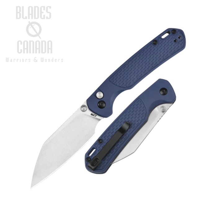 CJRB Pyrite-Light Button Lock Folding Knife, AR-RPM9 Stonewash, FRN Blue, J1945-BU