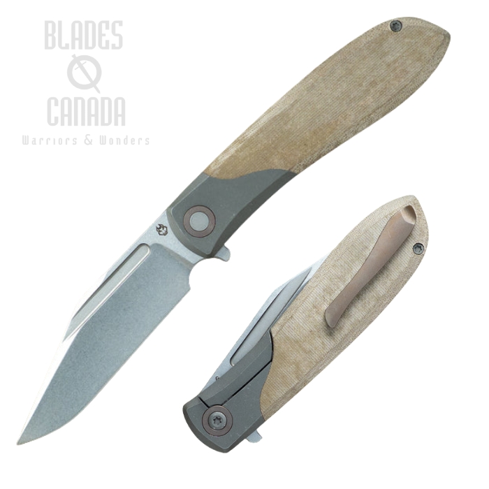 Jack Wolf Scuffle Flipper Framelock Knife, S90V Stonewash, Linen Micarta Green, SCUFFLE-01-GRN-LIN-MIC