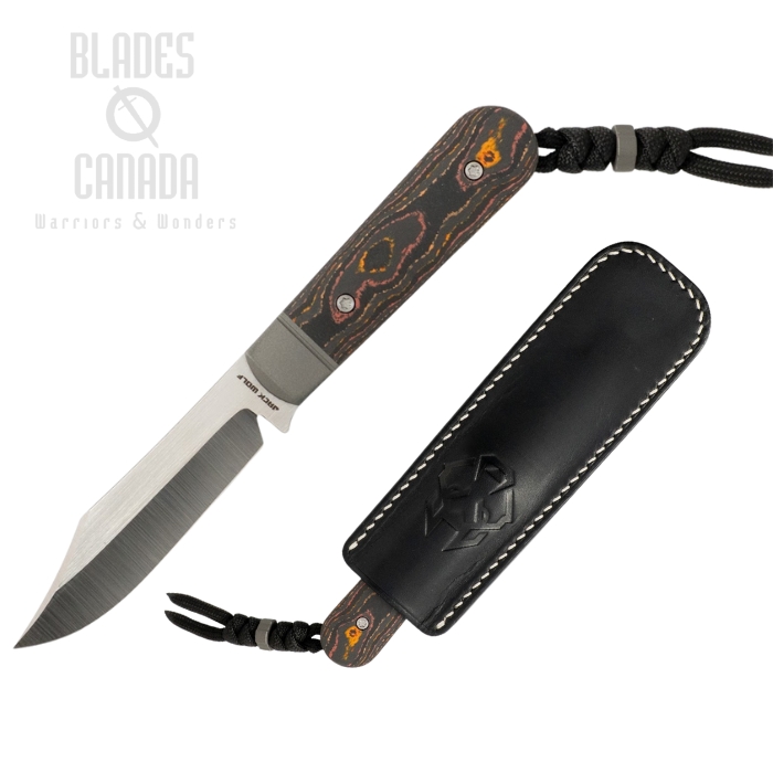 (Coming Soon) Jack Wolf Backwoods FIXedc Fixed Blade Knife, S90V Satin, Camocarbon Sunset Orange, BACKW-FX-01-CC-SUN-ORA