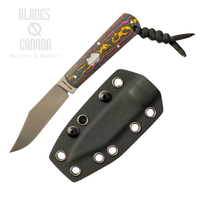 (image for) (Coming Soon) Jack Wolf Gateway Fixedc Fixed Blade Knife, 14C28N Satin, CamoCarbon 80’s, Kydex Sheath, GATEW-FX-01-CC-80S