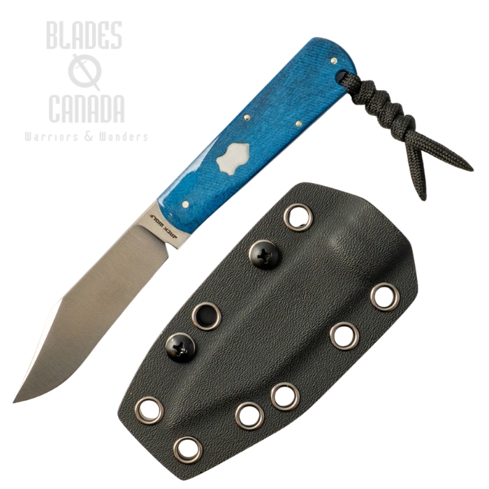 (image for) (Coming Soon) Jack Wolf Gateway Fixedc Fixed Blade Knife, 14C28N Satin, Bone Blue, Kydex Sheath, GATEW-FX-01-SAW-BLU-BON