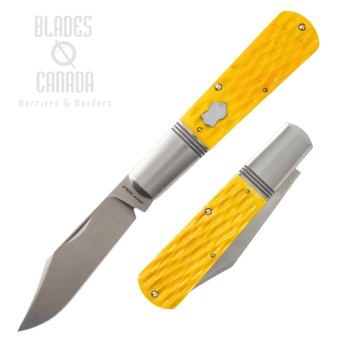 (image for) (Coming Soon) Jack Wolf Gateway Barlow Slipjoint Folding Knife, 14C28N Satin, Jigged Bone Yellow, GW-BAR-02-YLW-JIG-BON