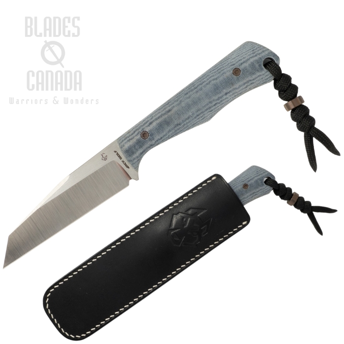 (Coming Soon) Jack Wolf Collusion Fixed Blade Knife, S90V Satin, Micarta Blue Linen, Black Leather Sheath, COLLU-01-BLU-LIN-MIC