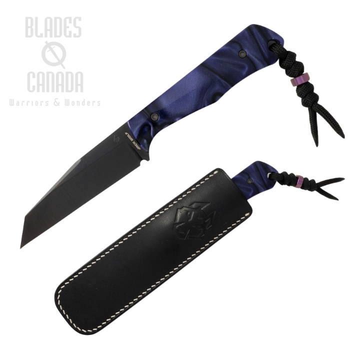 (Coming Soon) Jack Wolf Collusion Fixed Blade Knife, S90V Black Satin, Kirinite Purple Wave, Black Leather Sheath, COLLU-01-KIR-PUR-WAV