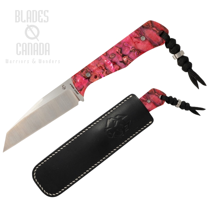 (Coming Soon) Jack Wolf Collusion Fixed Blade Knife, S90V Satin, Abalone Red, Black Leather Sheath, COLLU-01-RED-ABALONE
