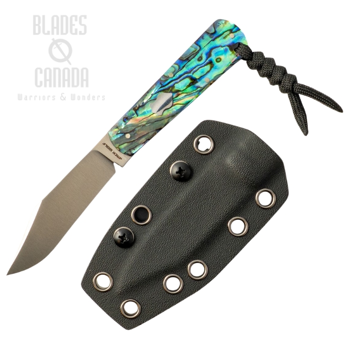 (image for) (Coming Soon) Jack Wolf Gateway Fixedc Fixed Blade Knife, 14C28N Satin, Abalone, Kydex Sheath, GATEW-FX-01-ABALONE