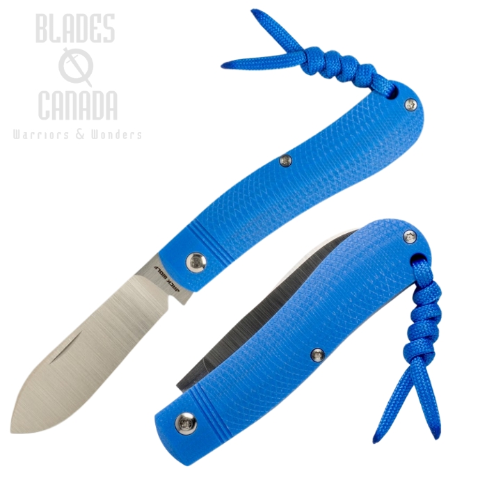 (Coming Soon) Jack Wolf K9 Jack Slipjoint Folding Knife, 154CM Belt Satin, G10 Blue Opposing Arcs