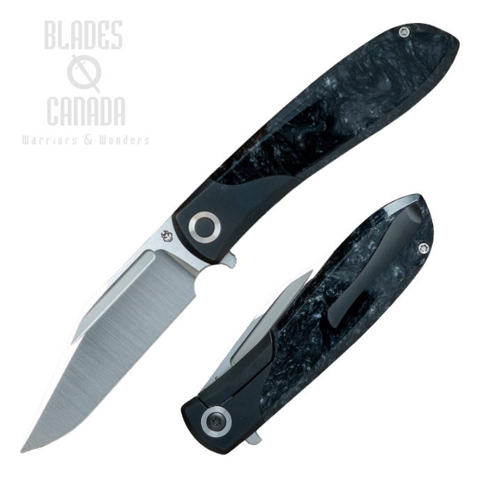Jack Wolf Scuffle Flipper Framelock Knife, S90V Satin, Kirinite Black Ice, SCUFFLE-01-KIR-BLK-ICE