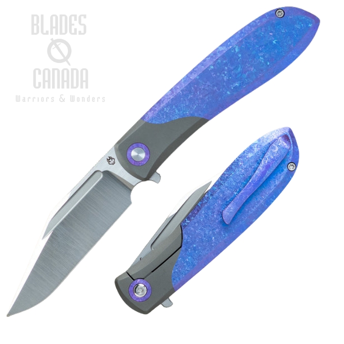 Jack Wolf Scuffle Flipper Framelock Knife, S90V Satin, Crystalized Titanium Blurple, SCUFFLE-01-TI-CRYS-BLRP