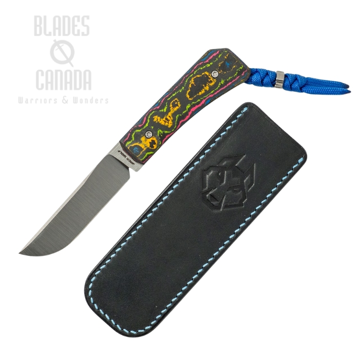 (image for) (Coming Soon) Jack Wolf Pioneer Fixed Blade Knife, S90V Satin, CamoCarbon 80’s, Leather Black Sheath, PIONE-FX-01-CC-80S