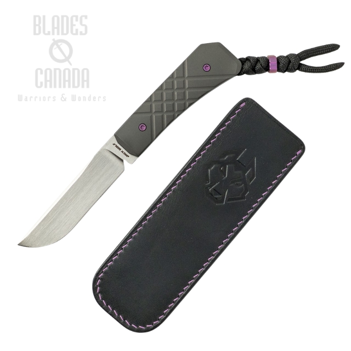 (image for) (Coming Soon) Jack Wolf Pioneer Fixed Blade Knife, S90V Satin, Titanium Cross Hatch 2, Leather Black Sheath, PIONE-FX-01-TI-CH2