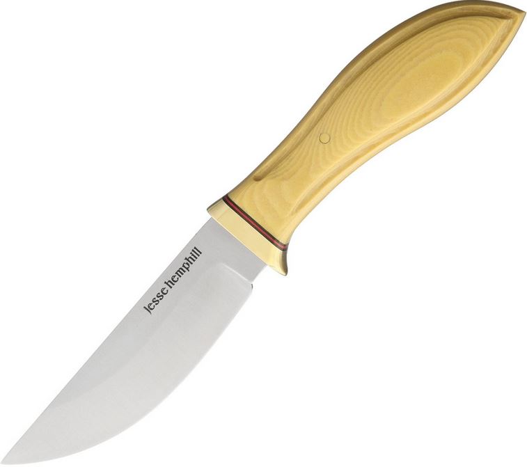 Jesse Hemphill Point Rock Fixed Blade Knife, A2 Steel, Antique Ivory Finish Micarta, Leather Sheath, JH001AI