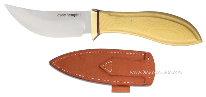 Jesse Hemphill High Falls Fixed Blade Knife, A2 Steel, Antique Ivory Finish Micarta, Leather Sheath, JH003AI - Click Image to Close