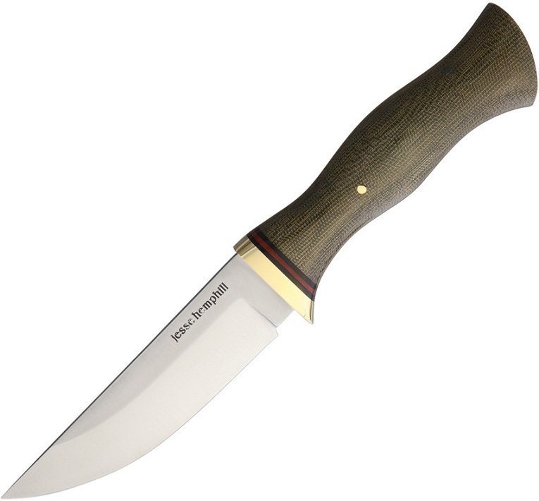 Jesse Hemphill Point Rock II Fixed Blade Knife, A2 Steel, Micarta Green, Leather Sheath, JH005G