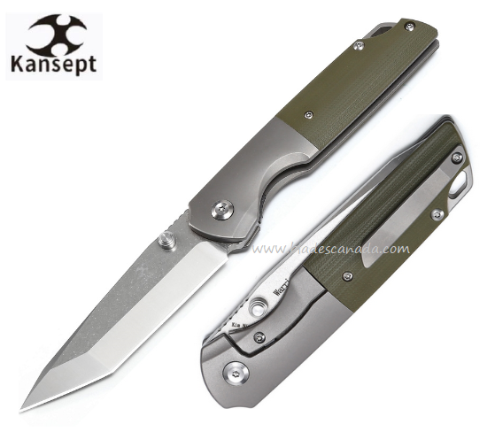 Kansept Warrior Framelock Folding Knife, CPM S35VN Tanto, Titanium/Micarta, K1005T5