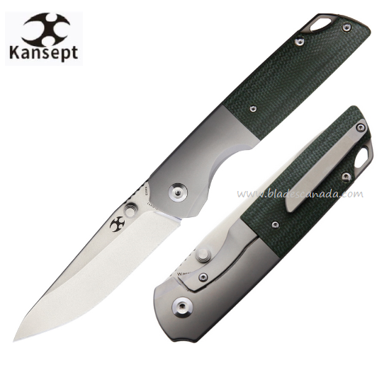 Kansept Warrior Framelock Folding Knife, CPM S35VN Tanto, Titanium/Micarta Green, K1005T7
