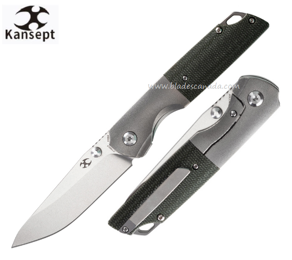 Kansept Warrior Left Handed Framelock Folding Knife, CPM S35VN, Titanium/Micarta Green, K1005T7L