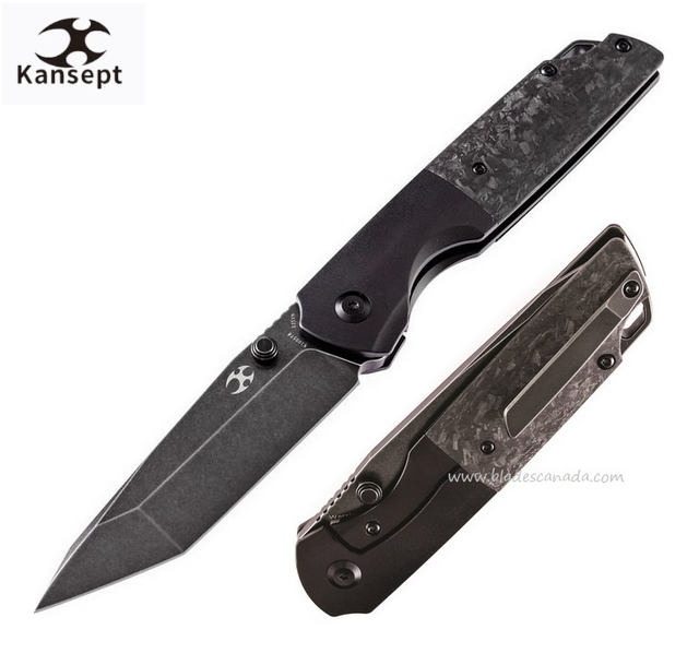 Kansept Warrior Framelock Folding Knife, CPM S35VN Tanto, Titanium/Carbon Fiber, K1005T8