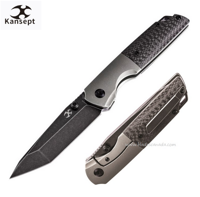 Kansept Warrior Framelock Folding Knife, CPM S35VN Tanto, Titanium/Carbon Fiber, K1005T9