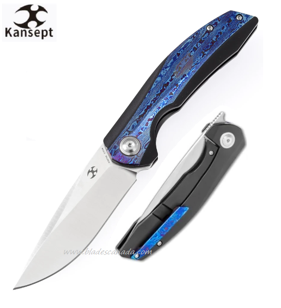 Kansept Accipiter Flipper Framelock Knife, CPM S35VN, Titanium/Timascus, K1007A6