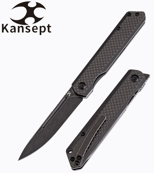 Kansept Prickle Flipper Folding Knife, S35VN, Black Twill Carbon Fiber, K1012A3 - Click Image to Close