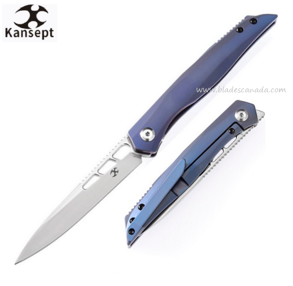 Kansept Lucky Star Flipper Framelock Knife, CPM S35VN, Titanium Blue, K1013A2 - Click Image to Close