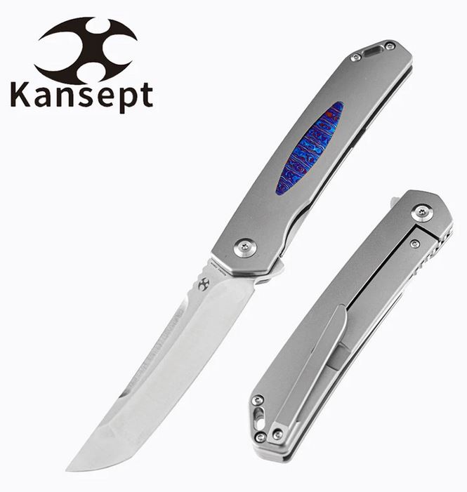 Kansept Hazakura Flipper Framelock Folding Knife, CPM S35VN, Titanium/Damascus, K1019A2 - Click Image to Close