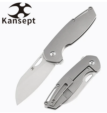 Kansept Model 6 Flipper Framelock Knife, M390 Wharncliffe, Titanium, K1022A1