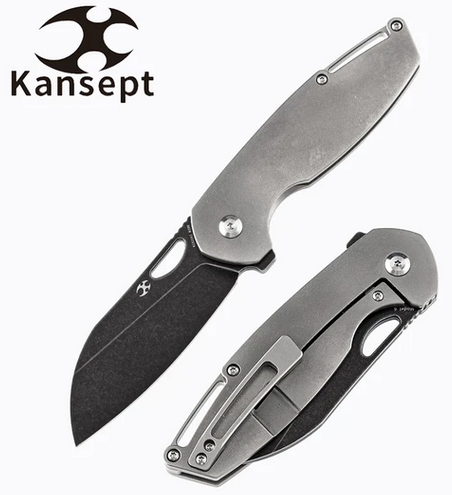 Kansept Model 6 Flipper Framelock Knife, M390 Wharncliffe, Titanium, K1022A2