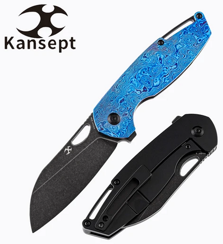 Kansept Model 6 Flipper Framelock Knife, M390 Wharncliffe, Titanium/Timascus, K1022A4