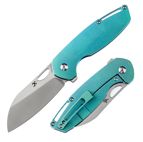 Kansept Model 6 Flipper Framelock Knife, CPM S35VN Satin, Titanium Green Ano Orange Peel, K1022B7