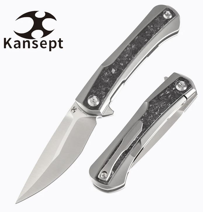 Kansept Kratos Flipper Framelock Knife, CPM S35VN, Titanium/Carbon Fiber, K1024A1