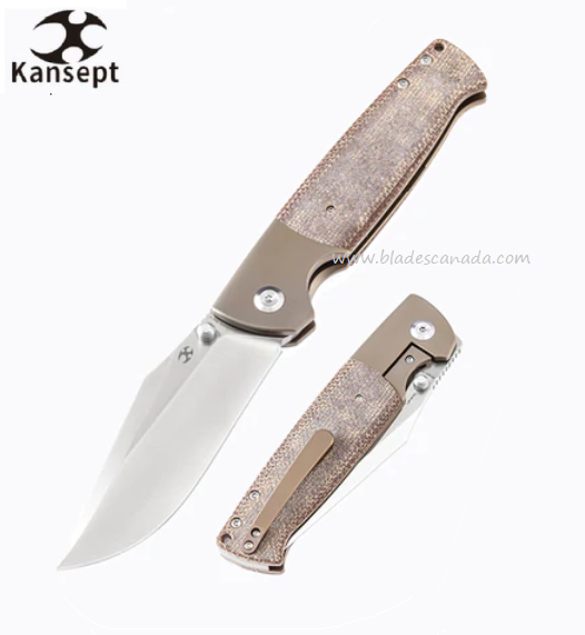 Kansept Shikari Framelock Folding Knife, CPM 20CV, Micarta Brown/Titanium, K1027A2