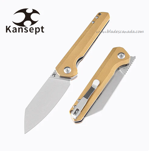 Kansept Bulldozer Flipper Folding Knife, CPM S35VN, Brass Handle, K1028C1