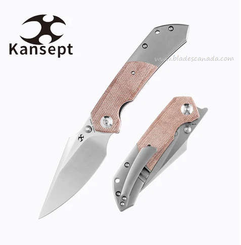 Kansept Fenrir Flipper Folding Knife, CPM S35VN Satin, Titanium/Micarta Brown, K1034A6