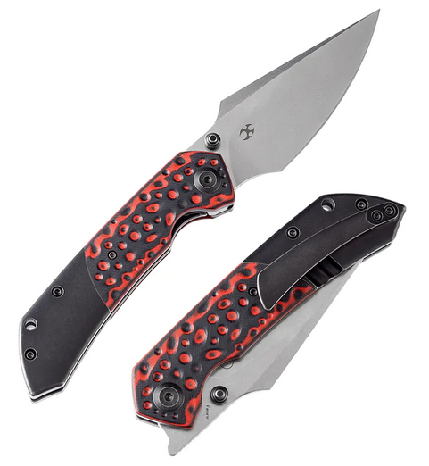 Kansept Fenrir Left HandedFlipper Folding Knife, CPM S35VN, Titanium/G10 Red & Black, K1034L2