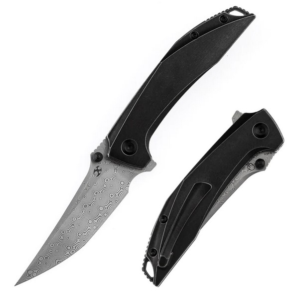 Kansept Baku Flipper Folding Knife, Damascus Blade, SW Titanium Handle, K1056A5