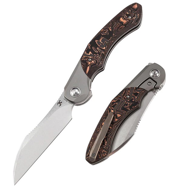 Kansept Cosmos Framelock Flipper Folding Knife, CPM-20CV Steel, Titanium w/Copper CF, K1059A1