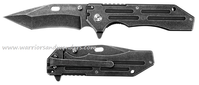 Kershaw Lifter Flipper Framelock Knife, Tanto Blade, Assisted Opening, Stainless Handle, KE-1302BW