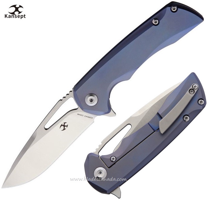 Kansept Mini Kryo Flipper Framelock Knife, CPM S35VN, Titanium Blue, K2001A2