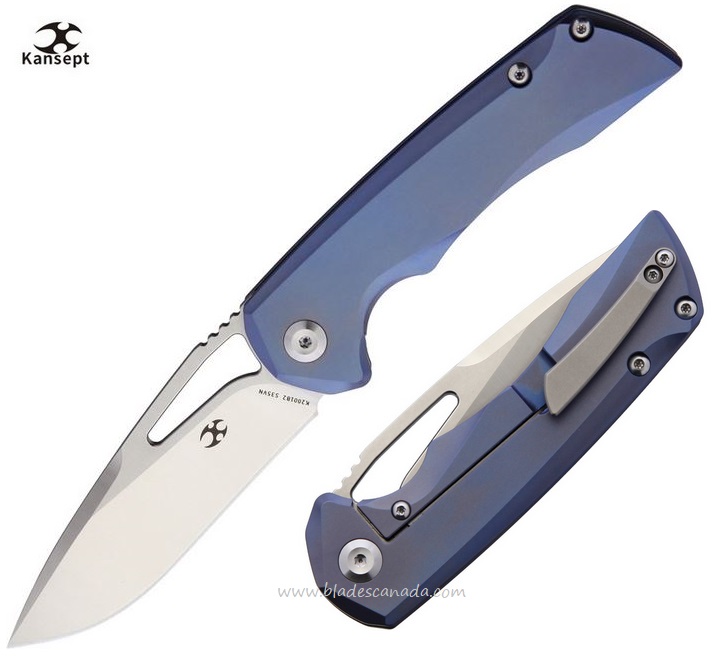 Kansept Mini Kryo Framelock Folding Knife, CPM S35VN, Titanium Blue, K2001B2