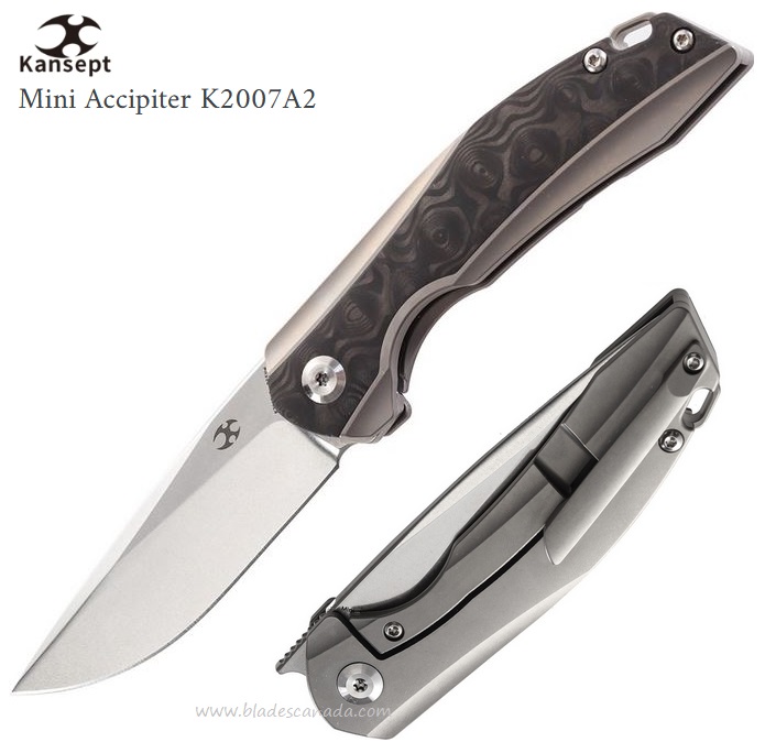 Kansept Mini Accipiter Framelock Flipper Knife, CPM S35VN, Titanium/Carbon Fiber, K2007A2