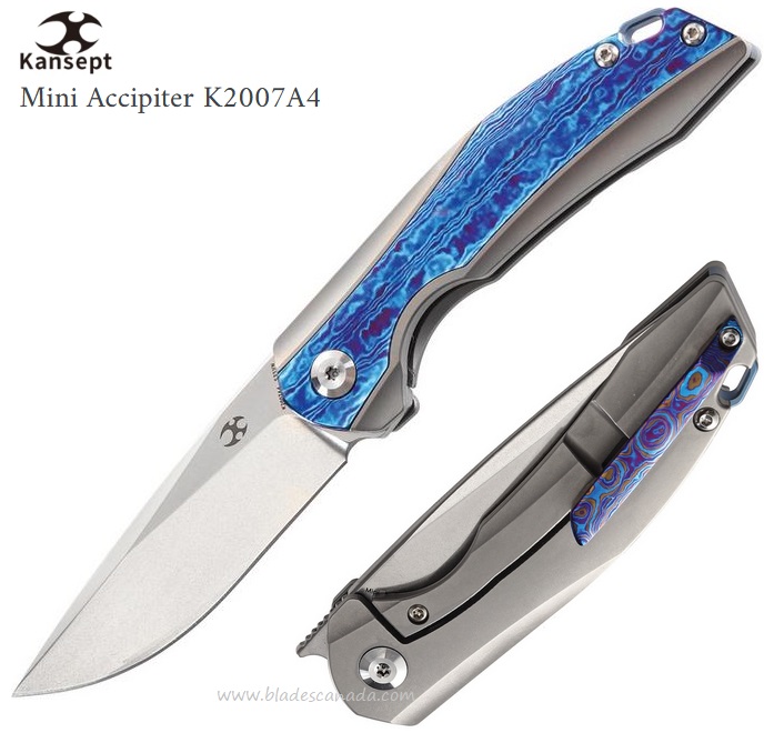 Kansept Mini Accipiter Framelock Flipper Knife, CPM S35VN, Titanium/Timascus, K2007A4