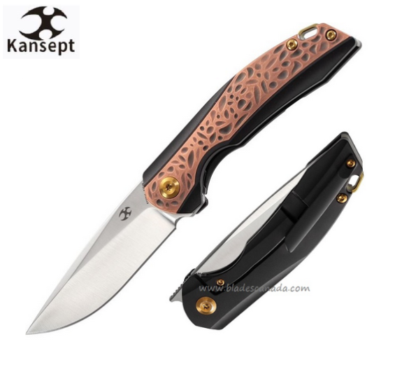 Kansept Mini Accipiter Framelock Flipper Knife, CPM S35VN, Titanium/Copper, K2007A5