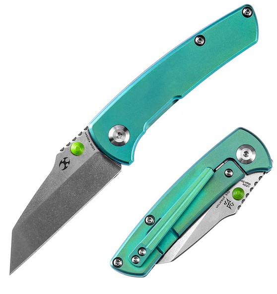 Kansept Little Main Street Framelock Folding Knife, CPM-S35VN, Green Titanium, K2015A4