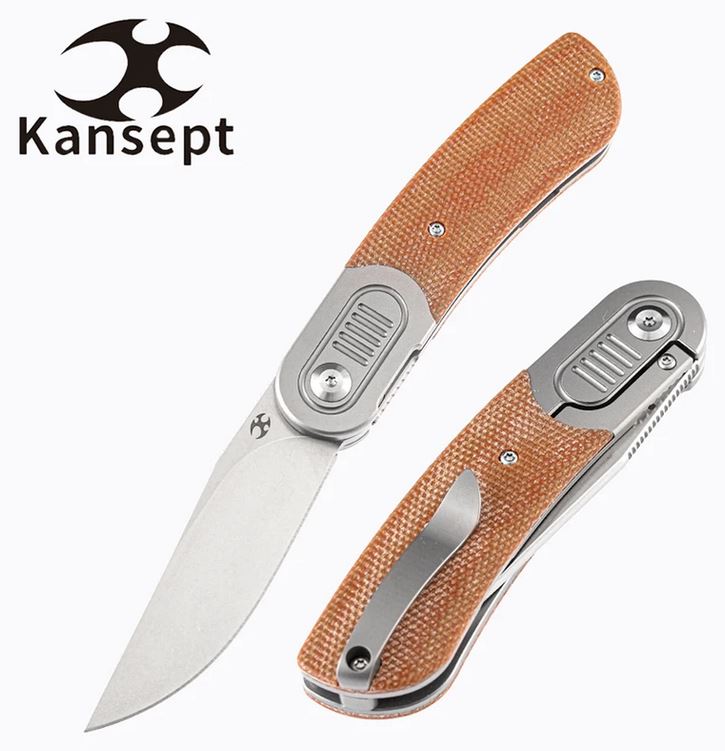 Kansept Reverie Flipper Framelock Knife, CPM S35VN, Micarta Brown/Titanium, K2025A7 - Click Image to Close