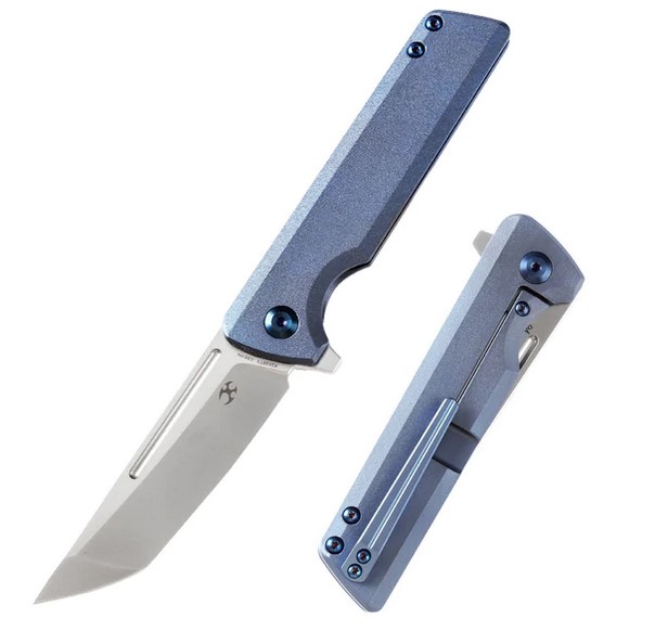 Kansept Anomaly Flipper Framelock Knife, CPM-S35VN, Titanium Blue Orange Peel, K2038T3