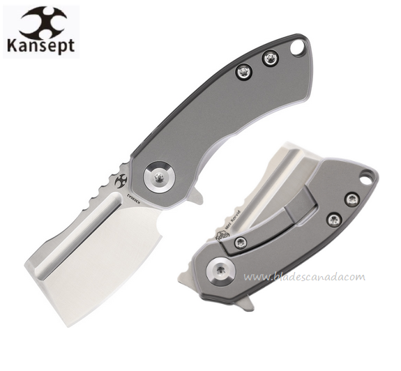 Kansept Mini Korvid Flipper Folding Knife, CPM S35VN Satin, Titanium Gray, K3030A2